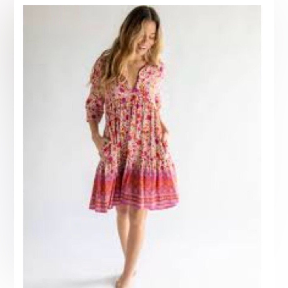 Natural Life Becca Dress - Cream Pink Border Size Medium